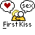 A static contact sheet of two identical pixel art buddy icons showing a yellow stick figure couple kissing with speech bubbles, alongside promotional text for 'badassbuddy.com' on a gray background.