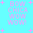 Pixelated pink text on cyan background with scattered pink plus signs, displaying 'BOW CHICA WOW WOW!' in four identical quadrants.