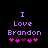 Pixelated text reads 'I Love Brandon' in purple with pink hearts below, two versions differ by heart color sequence.