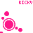 Pixelated pink circular icon with text above and below, showing animation changes in the lower text across observations.