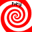 Four identical red and white spiral patterns arranged in a , each with the word 'hey' in black text at the top
