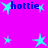 A static image with a bright pink background featuring multiple light blue star shapes and the word 'hottie' in dark blue text repeated twice.