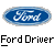 Blue oval Ford logo with white text above black-and-white pixelated 'Ford Driver' text on gray background.