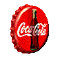Red Coca-Cola bottle cap icon with white script text and bottle image, shown in multiple states including side view and top view.
