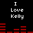 Black background with white text "I Love Kelly" repeated in four quadrants and red horizontal bars forming a dynamic pattern below each text block.