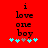 Red background with black text 'i love one boy' and five cyan and gray plus signs below, showing animation where the second cyan plus sign changes to gray.