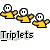 Pixel art icon showing three identical yellow stick figures with white heads and black eyes running side-by-side against a gray background, with the word "Triplets" below them in pixelated text.
