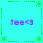 Cyan background with green dashed borders and asterisk accents, four purple "Tee<3" text blocks at corners, static pixel art style.