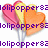 Pixelated image of three heart-shaped lollipops in pink, yellow, and orange with purple text repeating 'lollipop82' across the image.