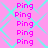 A static image with repeating pink text "Ping" on a pink background with cyan geometric patterns.