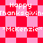 Pixelated graphic with red and pink checkered background displaying repeated text "Happy thanksgiving" and "*McKenzie*" in white.