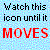 Static pixel art image with light blue background and black text reading 'Watch this icon until it' above red text that reads 'MOVES'.