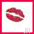 A 2x2 contact sheet of four animated frames showing a pixelated red lip icon and sequential text "Kiss my ass" in bold red letters on white backgrounds with gray transparency markers.