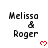 Pixelated text 'Melissa & Roger' with red heart symbols, displayed in a on white background