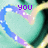 Pixelated heart-shaped icon with blue and purple outline, teal background, and changing text overlays.