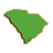Green pixelated shape with brown and orange border on gray background