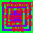 Red text on green and purple layered squares with pixelated edges, displaying repeated phrases including 'ethan88', '165-6686', 'PAGES 60', 'CHECK 16', and 'out' in a