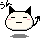 Pixelated cartoon cat with black ears, pink cheeks, and a straight mouth; two versions show different facial expressions under Japanese text.