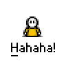 A 3x3 contact sheet of a pixel art animation featuring a yellow stick figure with white head and arms, showing three distinct text bubbles across frames: "Hahaha!", "WTF ARE YOU LAUGHING AT", and "...PUHK".