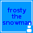 Blue square icon with 'frosty the snowman' text and a white pixelated snowman graphic, animated to show different snowman states.