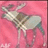 Pixelated static image of a light-colored animal with antlers against a pink background, appearing to be a moose or deer.