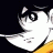 A pixelated contact sheet showing two frames of an animated buddy icon featuring a stylized anime character and text elements on black backgrounds.