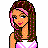 Pixelated cheerleader with brown hair and pink highlights wearing a white-and-pink top, holding a pink pom-pom.