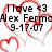 Pixelated icon with red heart outline and black text reading "I love 13 Alex Ferro 9-17-07" on white background.