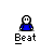 Pixel art animation of a blue-shirted figure with white face performing various actions beneath 'Beat' text on gray background.