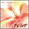 A flower-themed icon with 'MY HEART'S' text at top and 'desire' script below, showing animation changes in the script's outline color across frames.