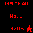 Pixelated red text and symbols on black and red backgrounds with a small black star icon at bottom center.
