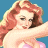 Pixelated pinup-style figure with long red hair and pink clothing against a blue background, next to green text reading "OriginalIcons.com" on dark green.