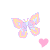 A 3x3 contact sheet of pixel art animated frames featuring butterflies, hearts, and text elements in pastel colors with a white background.