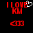 Red pixelated text "I LOVE KM" with a white heart symbol above the 'E' on the left, and a red infinity symbol below, on a black background.
