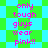 Pixelated text 'only tough guys wear pink!!' on a green and cyan checkered background with two distinct animation states.