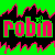 Pixelated graphic with 'robin' text in alternating pink and green colors against a black background, split into two sections by color scheme.