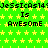 Green background with yellow stars, repeating text "Jessica14 Is Awesome" in black pixelated font across three