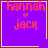 Four identical purple square with yellow borders display red text 'hannah' and 'jack' separated by a small red heart, with one showing a yellow heart and another a yellow star at bottom-right
