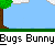 Animated contact sheet of 13 pixel-art frames showing Bugs Bunny in various poses with carrot props and speech bubbles against a blue sky background with trees.