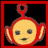 A contact sheet of two animated frames showing a Teletubbies character and red text on black backgrounds, framed by a thick red border.