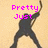 Pixelated figure in dynamic pose with pink text fragments across beige background, showing animation changes in text and partial visibility.