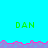 A static digital image with cyan background, purple and pink wave-like border, and green text "DAN" repeated five times in a pattern