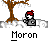 Animated contact sheet of a pixel art character named Moron standing under a bare tree in snowy landscape, showing 14 sequential frames with subtle pose and expression changes.