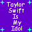 Pixelated text on purple background with cyan stars, repeating 'Taylor Swift Is My Idol' in two vertical
