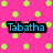 Pixelated icon with bright pink background and scattered light green circles, featuring blue text "Tabatha" on a black rectangular banner.