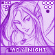 nine identical purple-toned pixel art portraits with 'LADY NIGHT' text below each, featuring a stylized female character with long hair and closed eyes