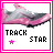 Animated contact sheet of a pink track shoe icon with changing star symbols and text elements across 24 frames.