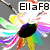 Pixelated collage of four distinct scenes with text overlays including "EllaF8," "Copyright 2011," and "From Leah F20" in various colors and styles.