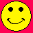 Six yellow smiley faces with black eyes and varying mouth shapes on colored backgrounds, one face has red lips.