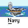 Animated contact sheet of Navy-themed buddy icons showing aircraft carrier, fighter jets, and sailors in pixel art style with blue water background.